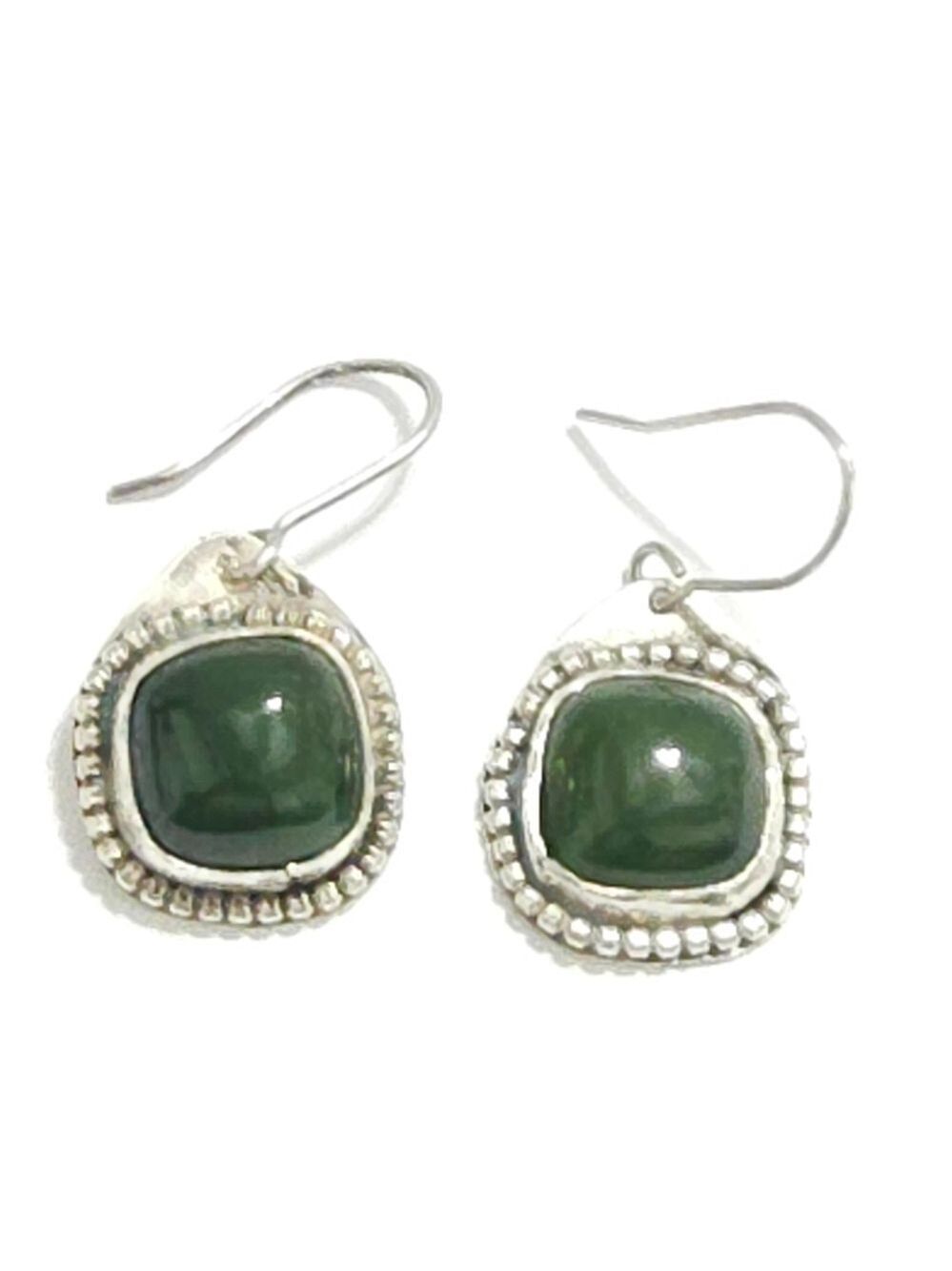 Vintage Sterling Silver Green Stone Dangle Earrings - Picture 1 of 4